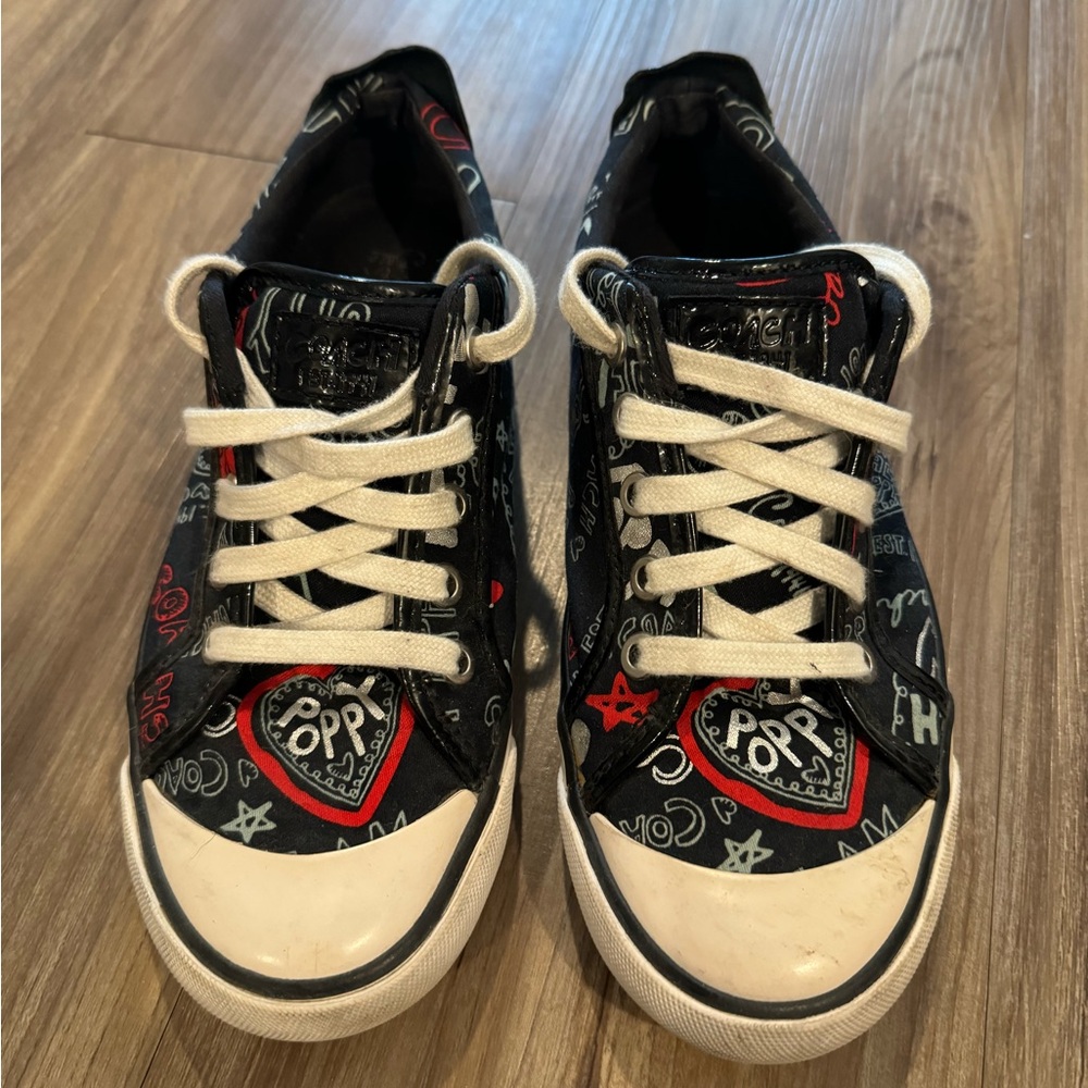 Coach Poppy Barrett Lace Up Black Red White Graffiti Sneakers